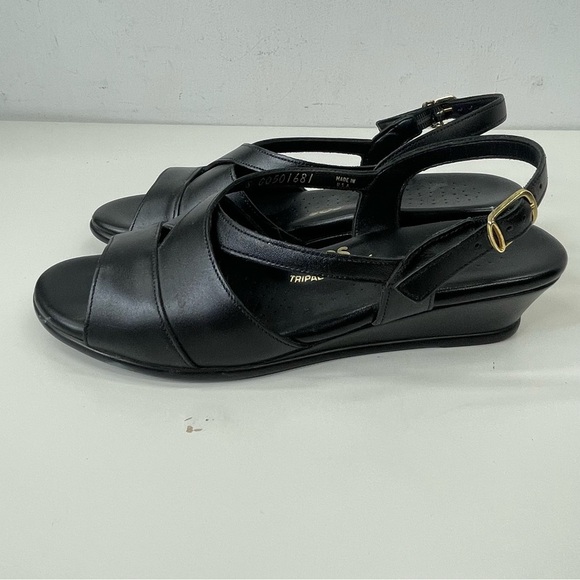SAS Caress Black Leather Open Toe Comfort Sandal Size 7.5 - Picture 2 of 8